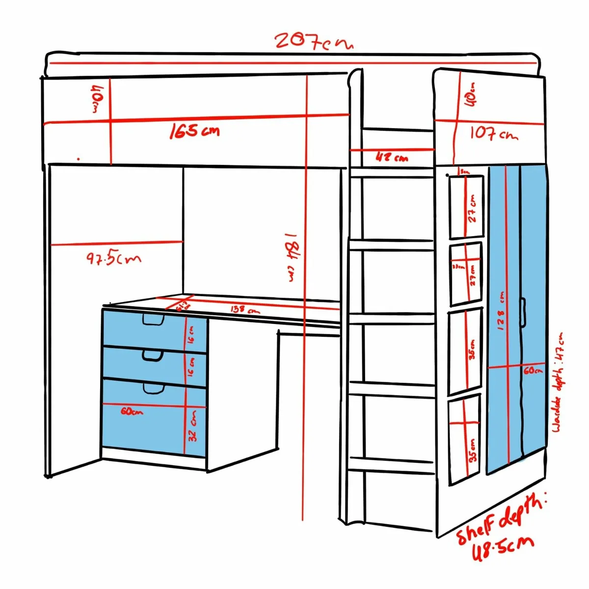 Loft/ High Sleeper Bed Ikea - Image 3