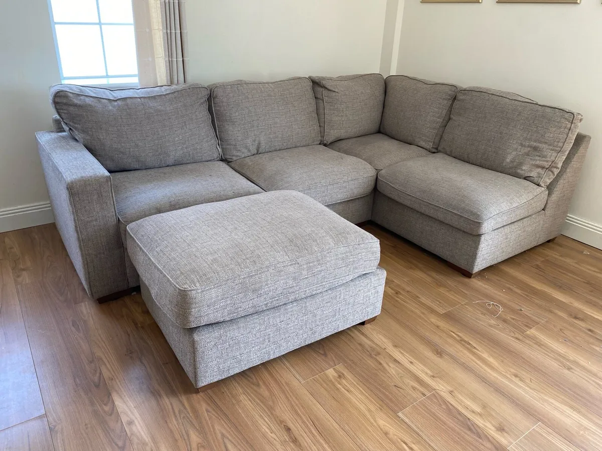 L shaped couch with 2 seater and foot stool - Image 2