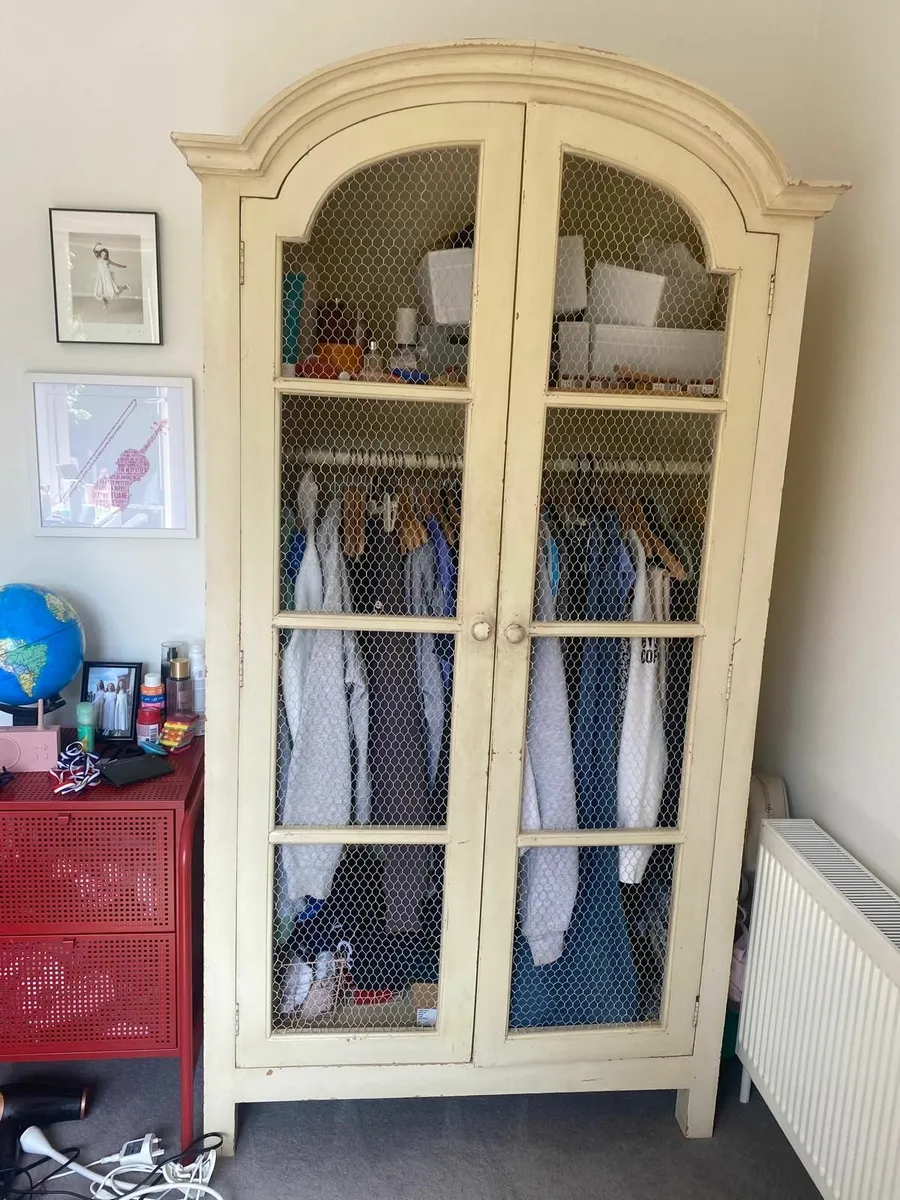 French Wood and Chicken Wire Armoire/Cabinets - Image 1