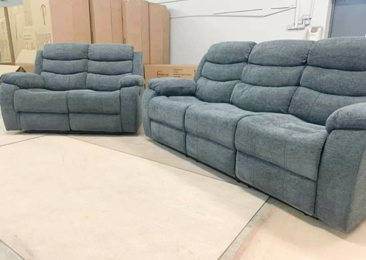 New 3+2 Bella Fabric Recliner With Pulldown Table - Image 1
