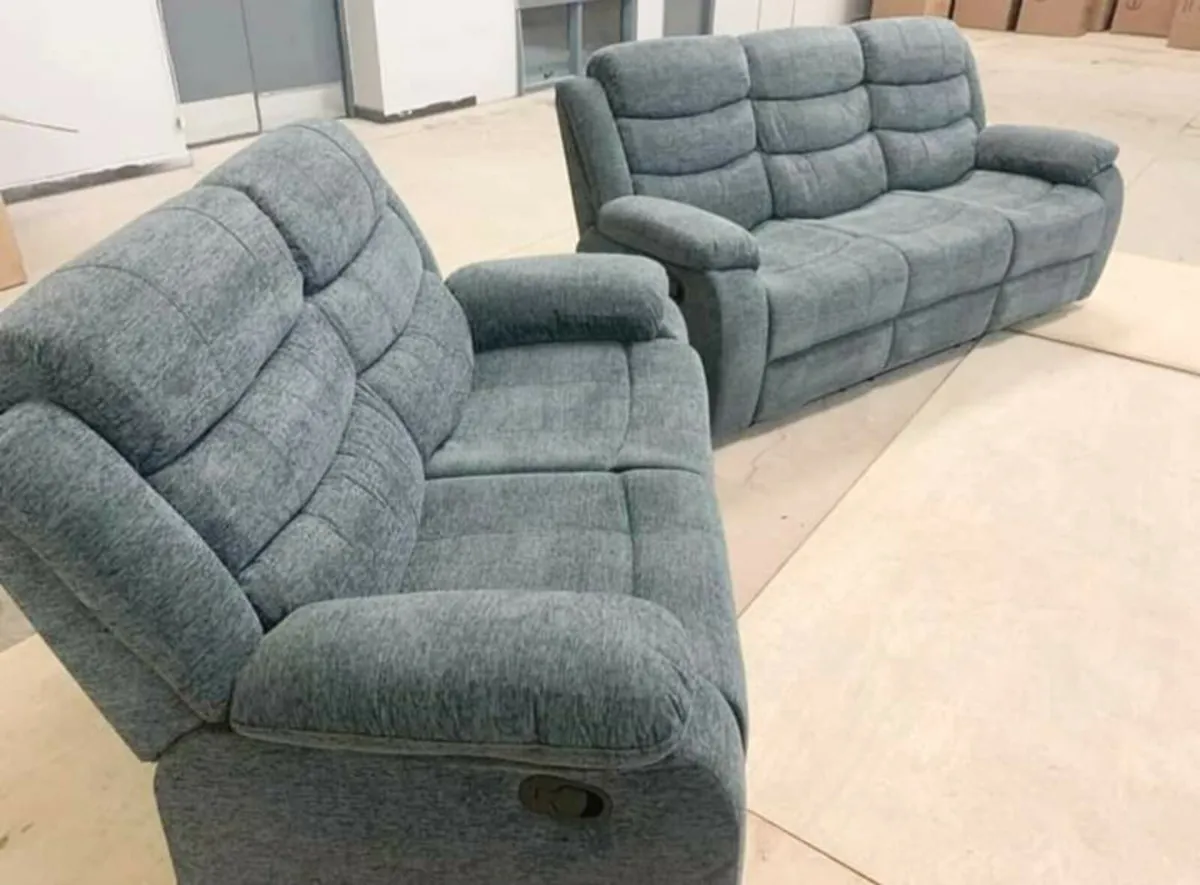 New 3+2 Bella Fabric Recliner With Pulldown Table - Image 3
