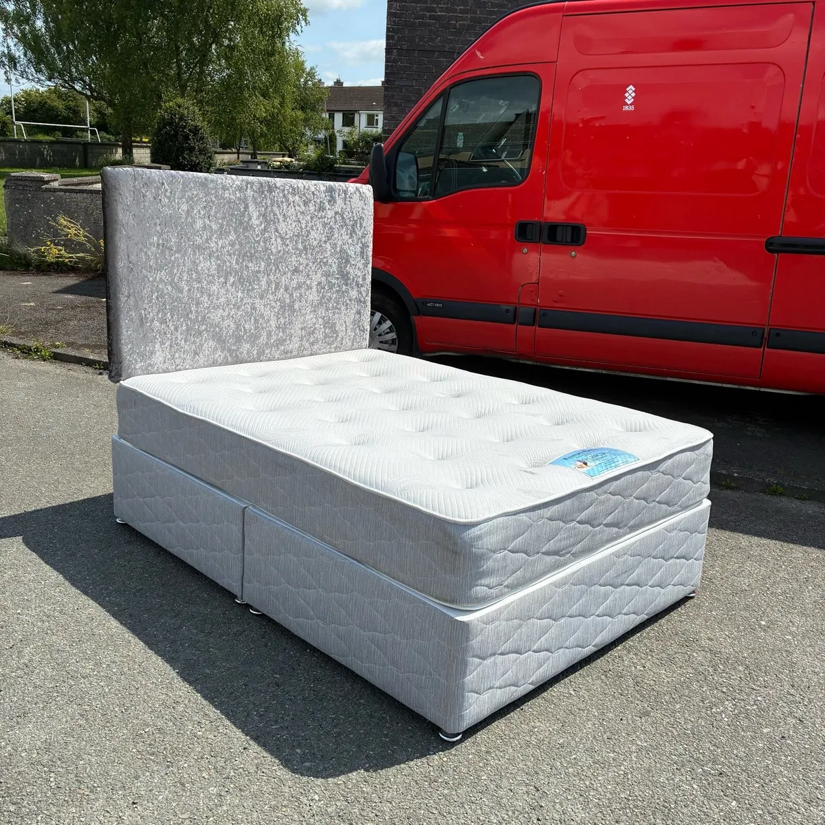 Grey Double Bed base, Mattress & New Headboard - Image 4