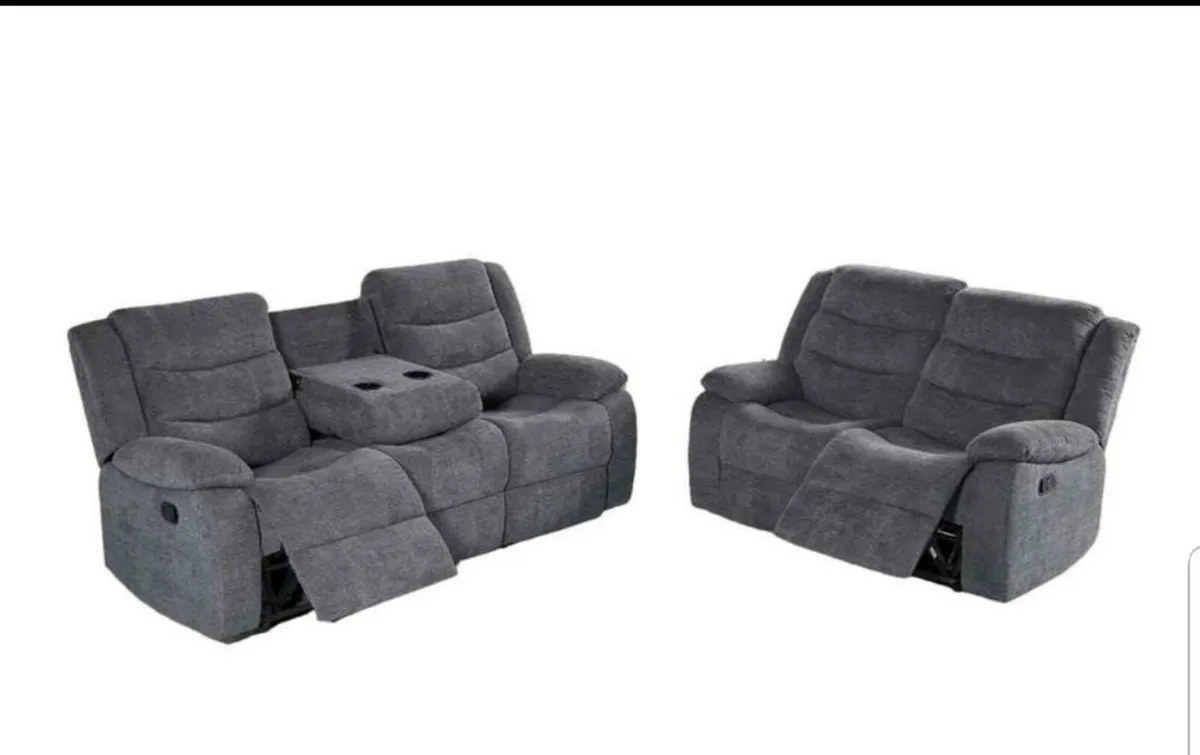 New 3+2 Bella Fabric Recliner With Pulldown Table