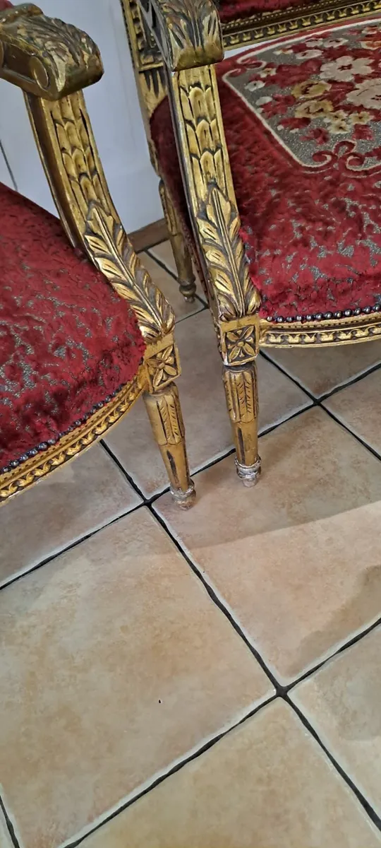 Pair vintage Louis 16th style parlour chairs - Image 2