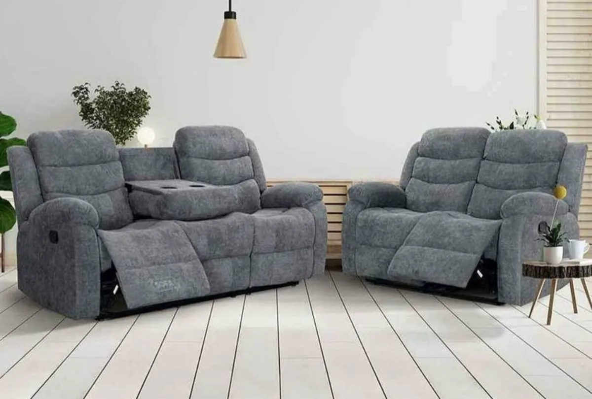 New 3+2 Bella Fabric Recliner With Pulldown Table
