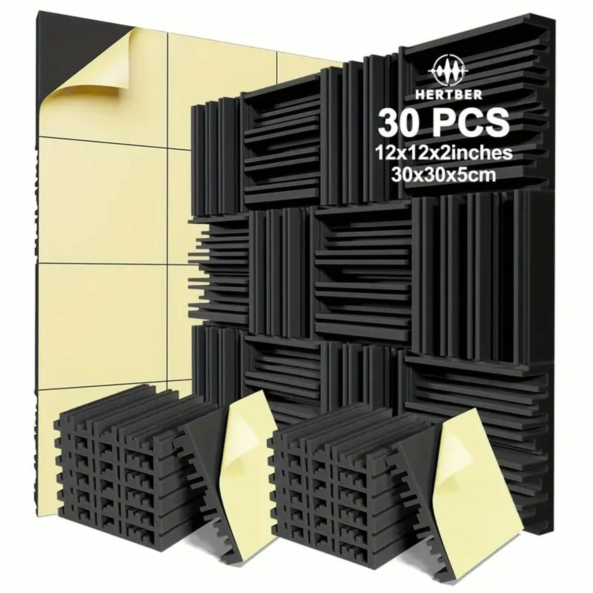 30pcs Black 30*30*5cm High-Density Soundpads - Image 1