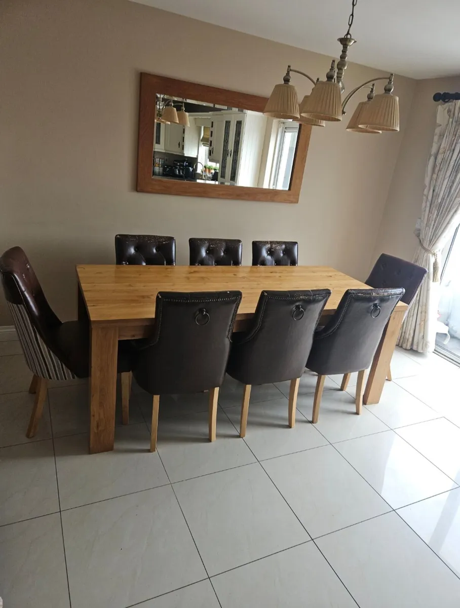 Kitchen Table (Solid Oak) & 8 Chairs - Image 1