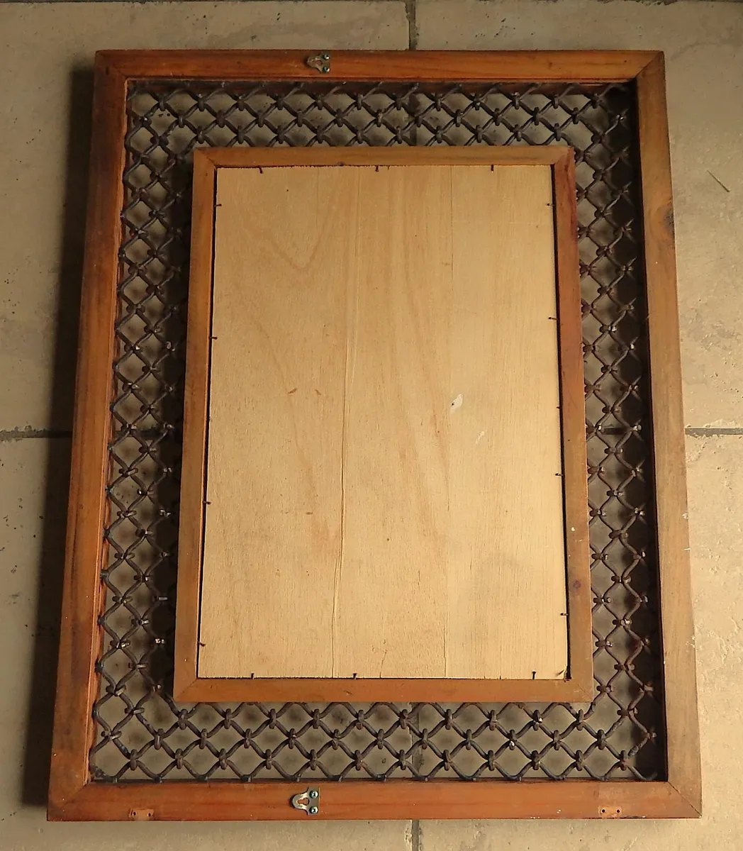 Vintage Bevelled Edge Mirror in Wood & Metal Frame - Image 4