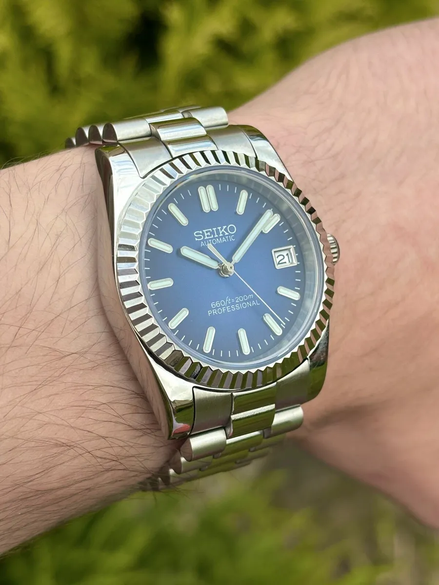 36mm Sunburst Blue Dial Seiko Mod Automatic Watch - Image 2