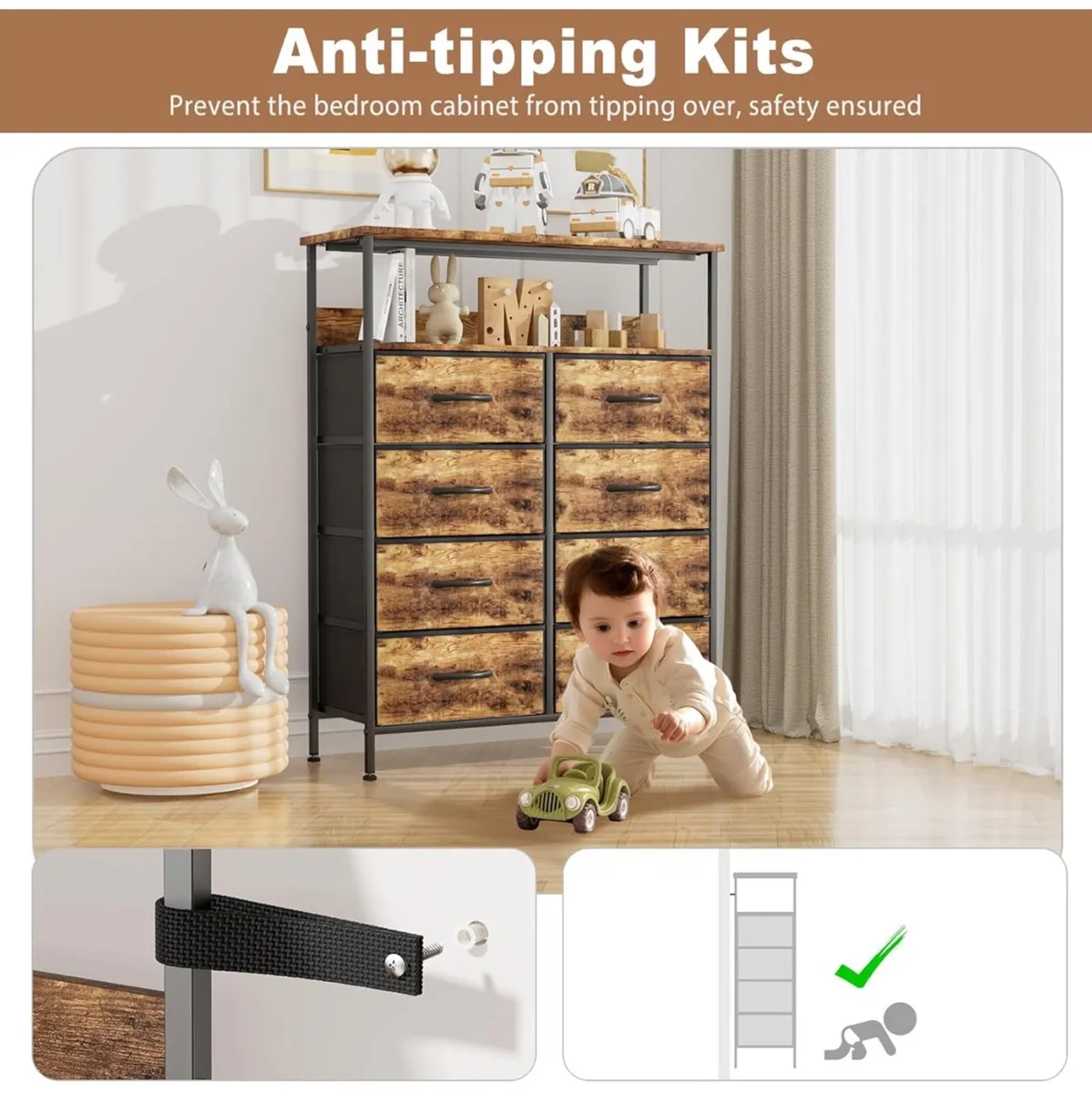 Chest of Drawer for Bedroom, Fabric Dresser with 8 - Image 2