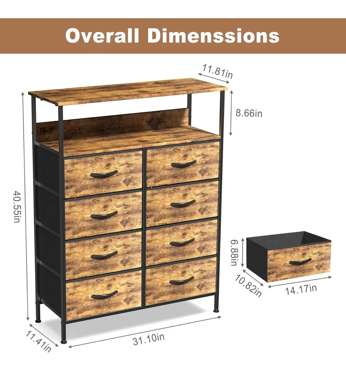 Chest of Drawer for Bedroom, Fabric Dresser with 8 - Image 3