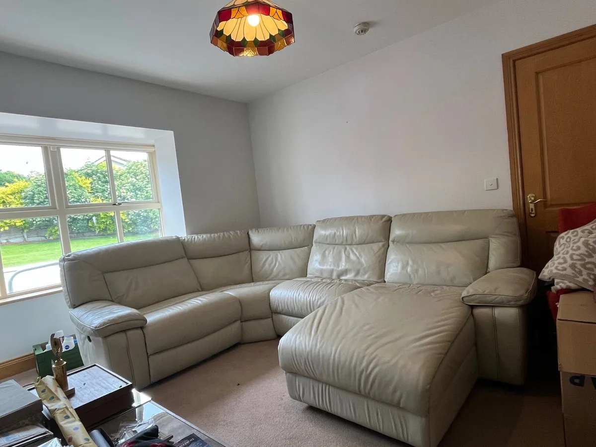 Cream leather corner unit sofa - Image 2