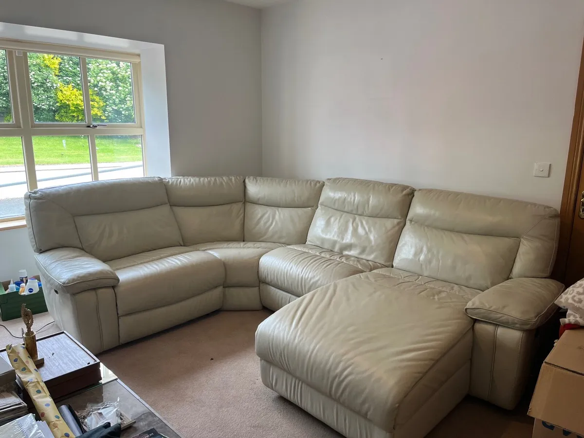 Cream leather corner unit sofa - Image 3