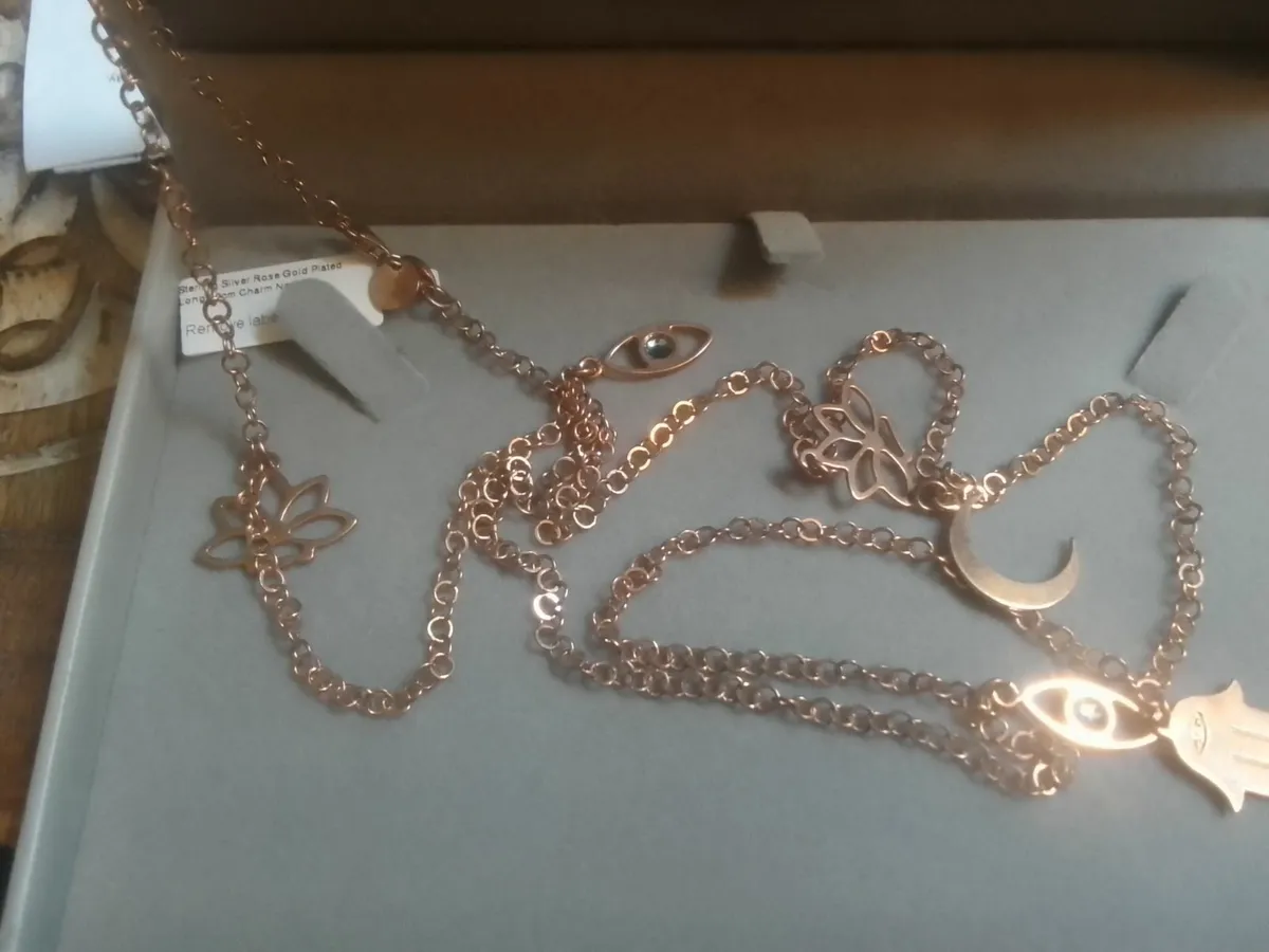 STG SILVER ROSE GOLD STATION  LONG NECKLACE NEW - Image 3