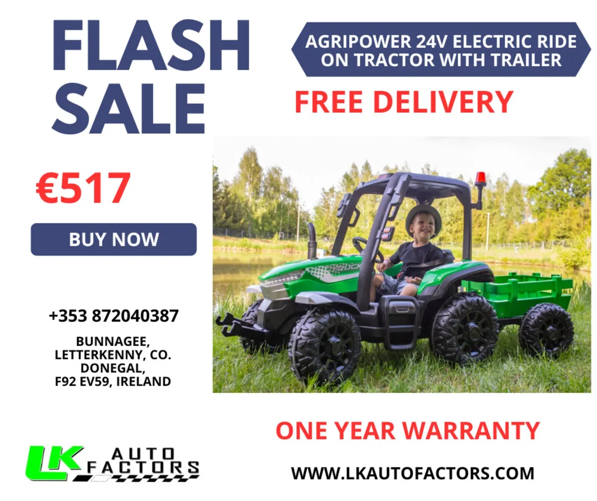AgriPower 24V Electric Ride On Tractor with Traile - Image 1