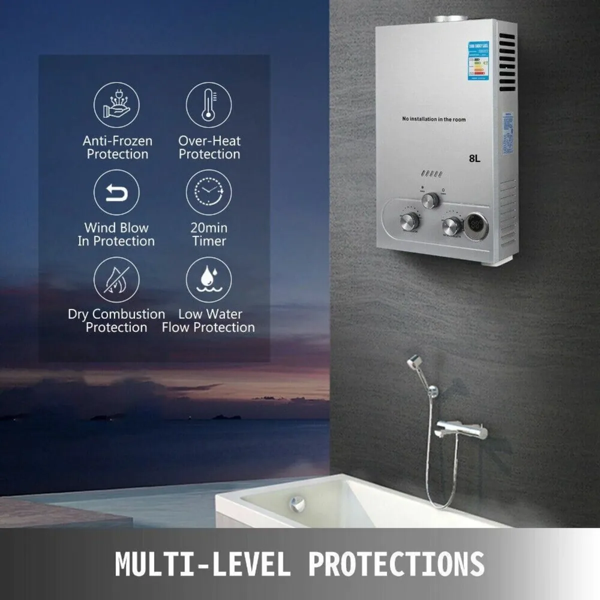 8L LPG Propane Gas Tankless Instant Water Heater - Image 4