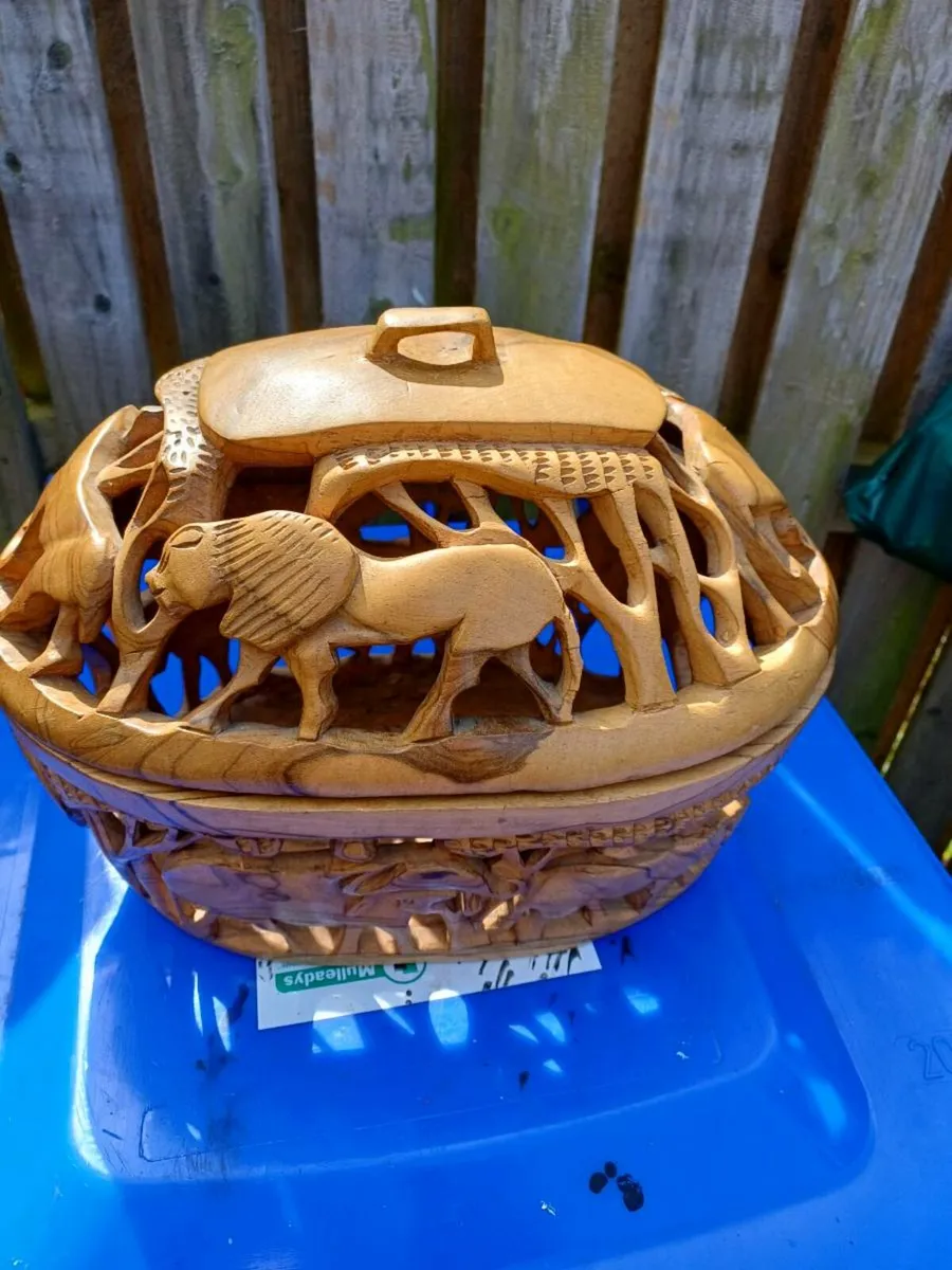 Vintage Handcarved Fruit Basket - Image 1