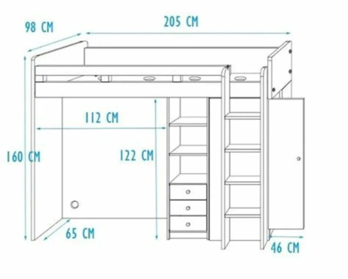 Loft Bed (Bunk Bed), Built-in Study Desk & Storage - Image 4
