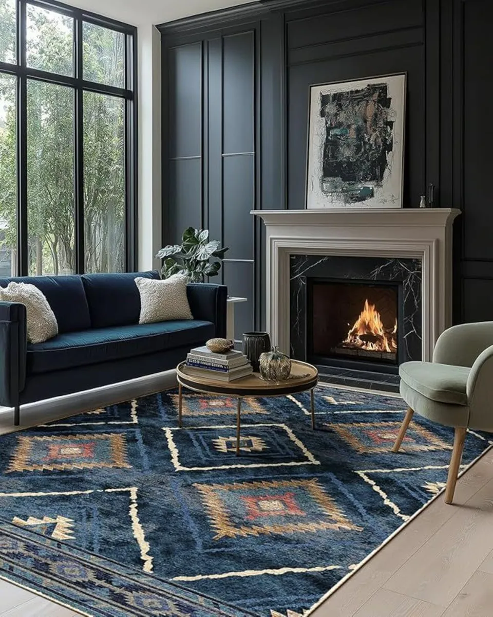 Vintage Blue Washable Rug Living Room 120x180cm - Image 1