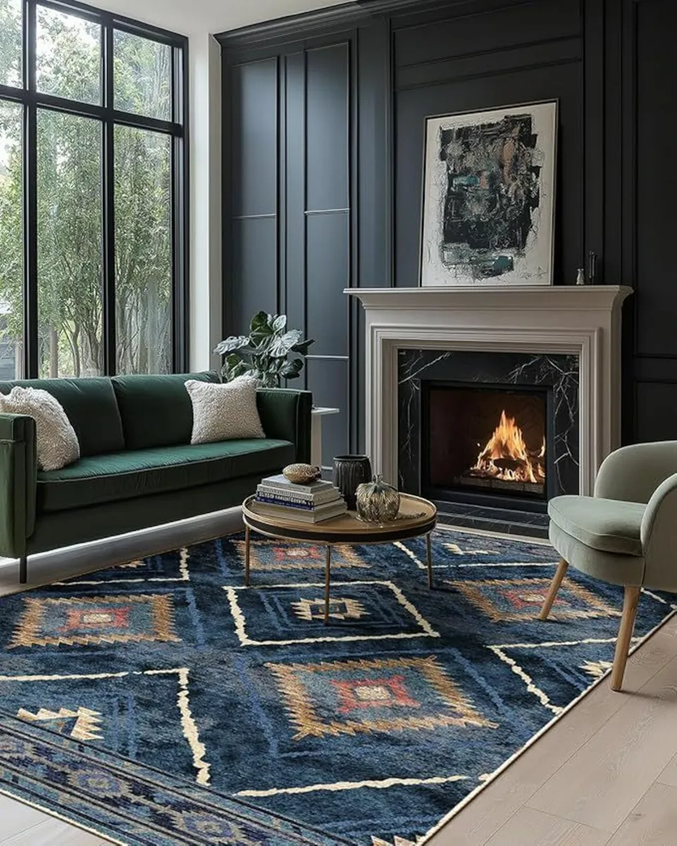 Living Room Bedroom, Moroccan Rug Blue 150x210cm - Image 1