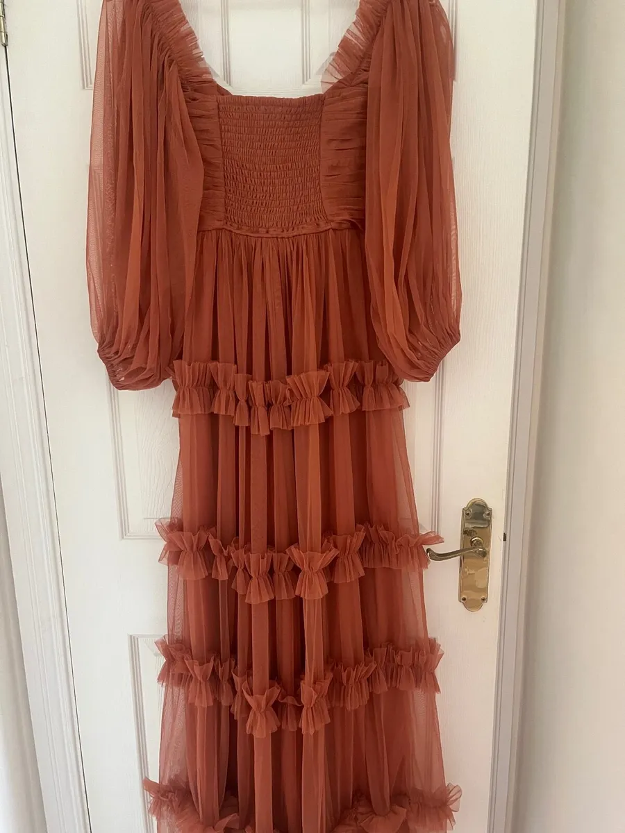 Lace & Beads long sleeve ruffle maxi dress in terr - Image 4