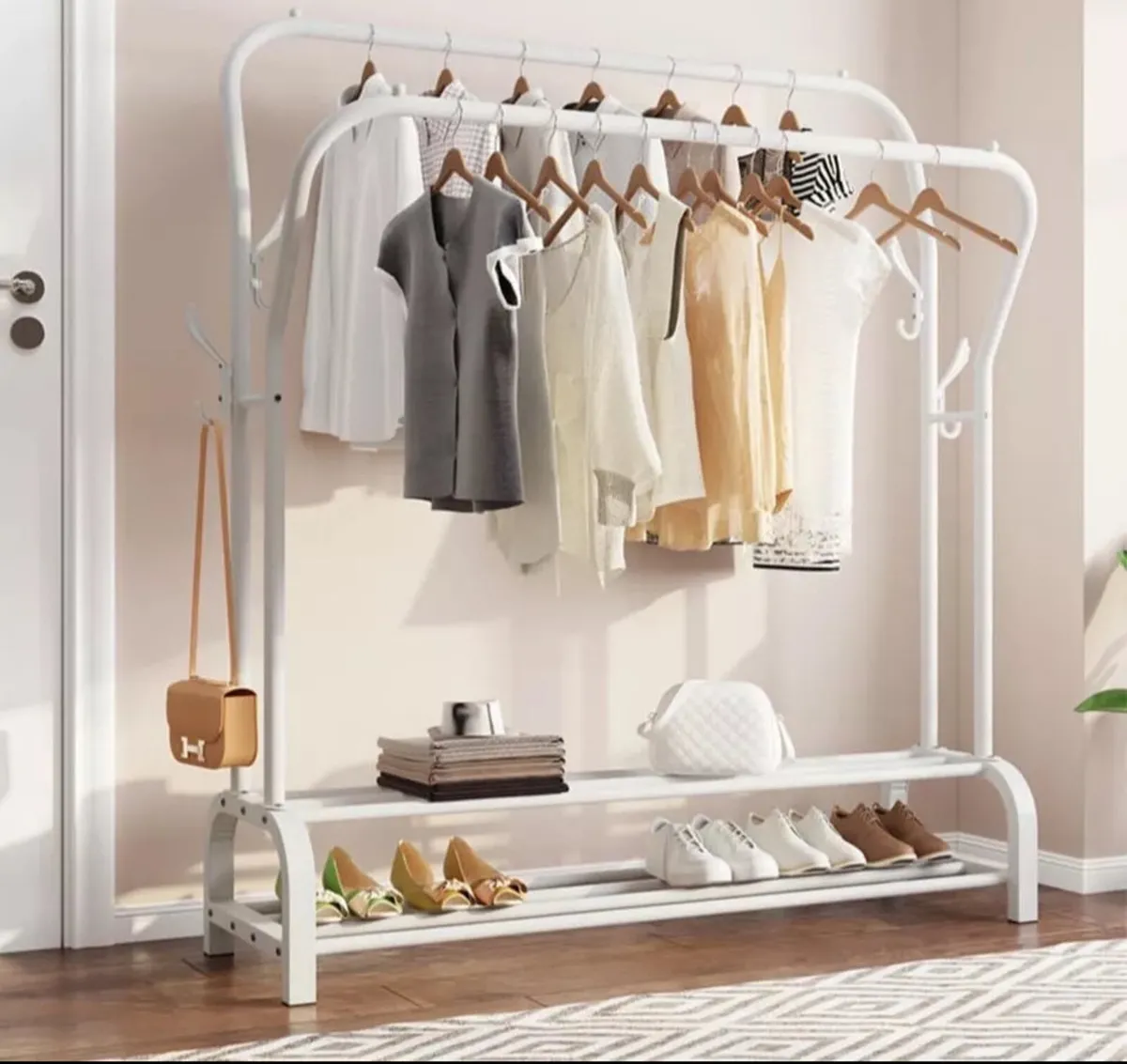 Double Clothes Rail & Shelves black or white NEW - Image 1