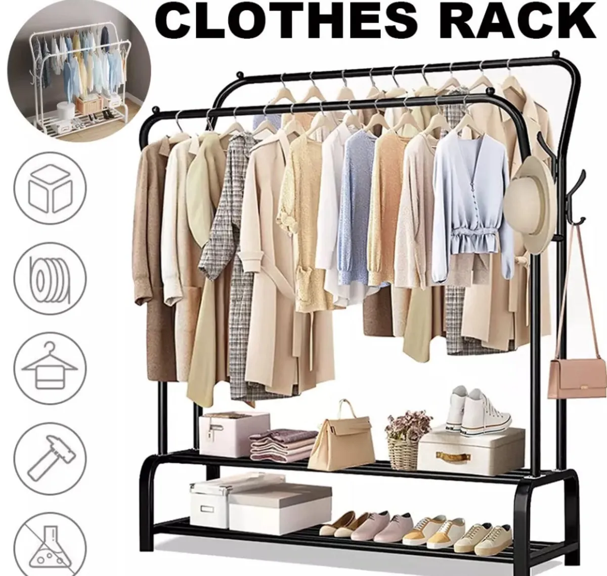 Double Clothes Rail & Shelves black or white NEW - Image 3