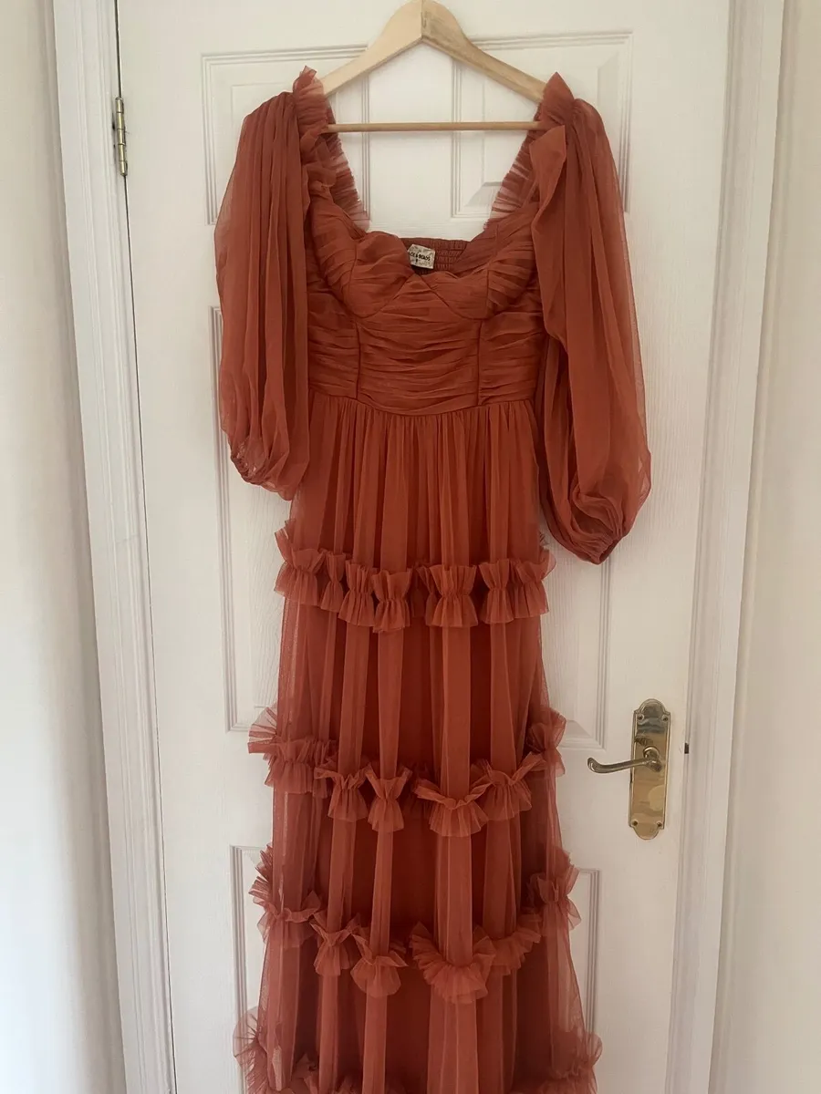 Lace & Beads long sleeve ruffle maxi dress in terr - Image 3