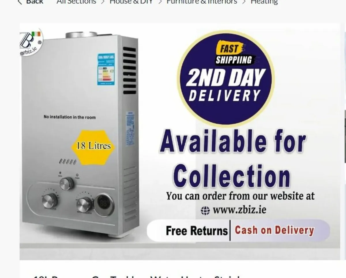 Instantaneous Tankless 18L LPG Gas Water Heater - Image 1