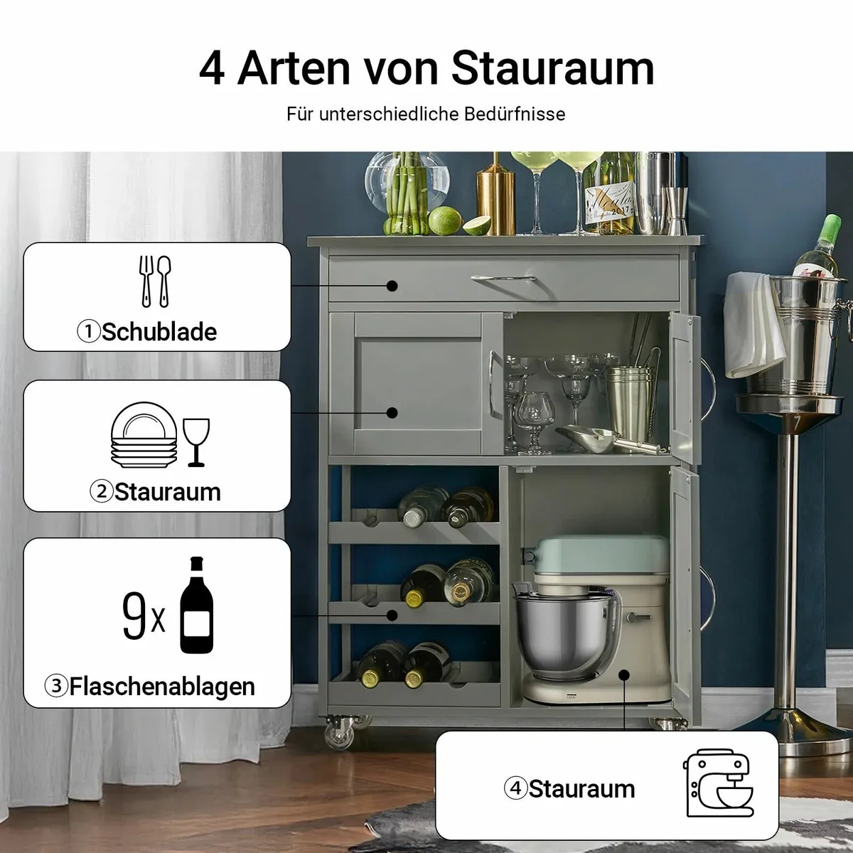 Mini Kitchen Island on wheels steel or wooden top - Image 4