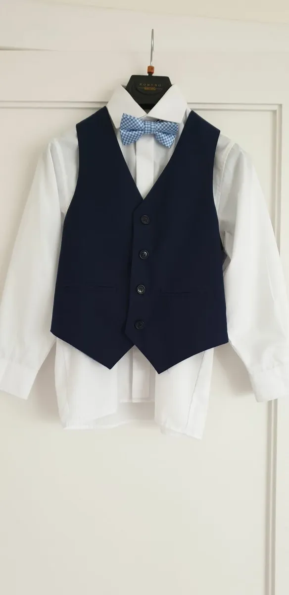Boy’s Navy Suit, Shirt & Tie, & Black Shoes, 8-9 - Image 2