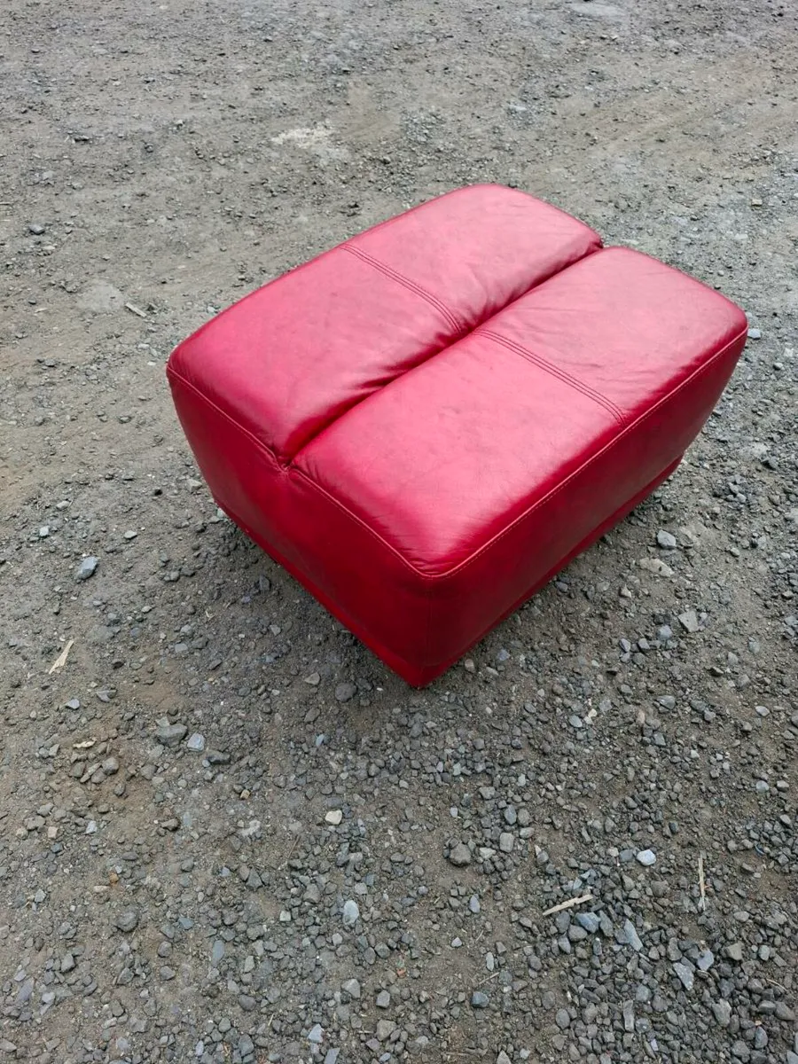 Red Leather footstool - Image 1