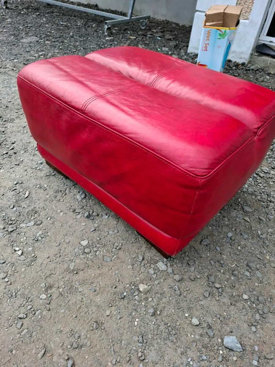 Red Leather footstool - Image 2