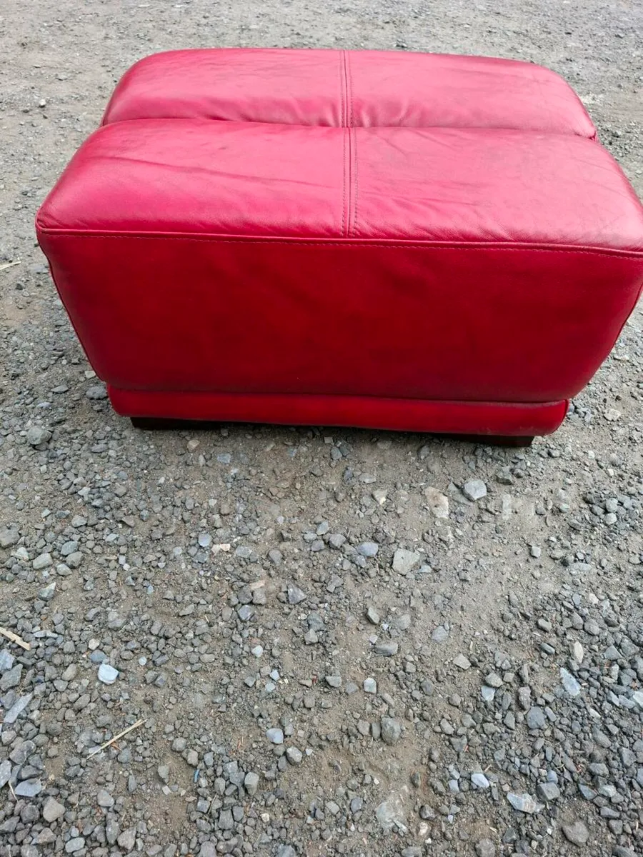 Red Leather footstool - Image 4