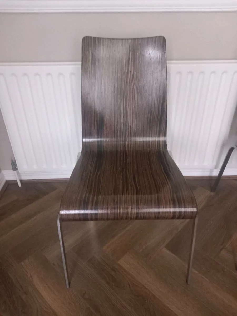 Set of 4 Dark Wood Veneer Dining Chairs - Image 1