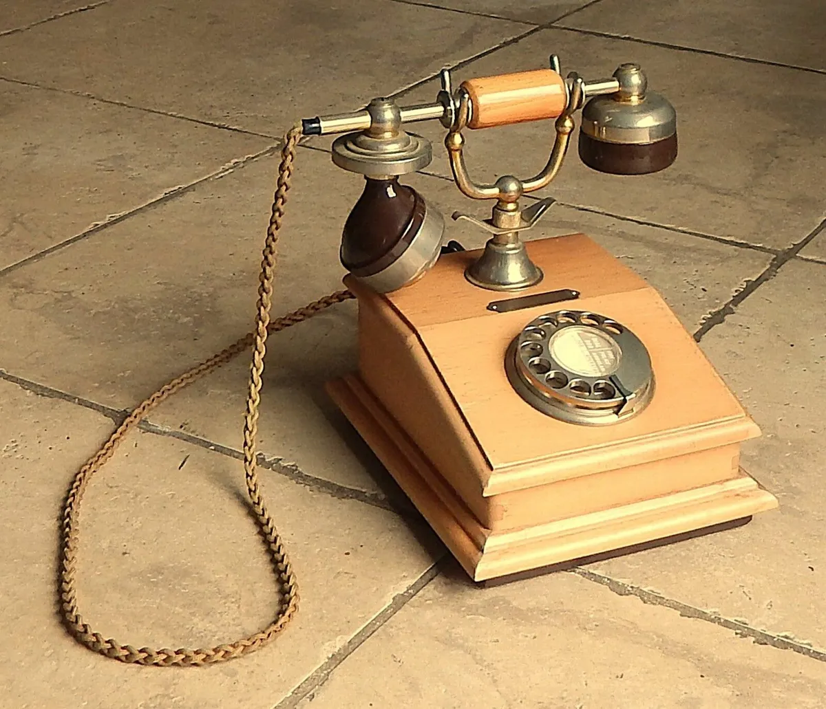 Reproduction of Vintage Rotary Dial Phone in Wood - Image 1