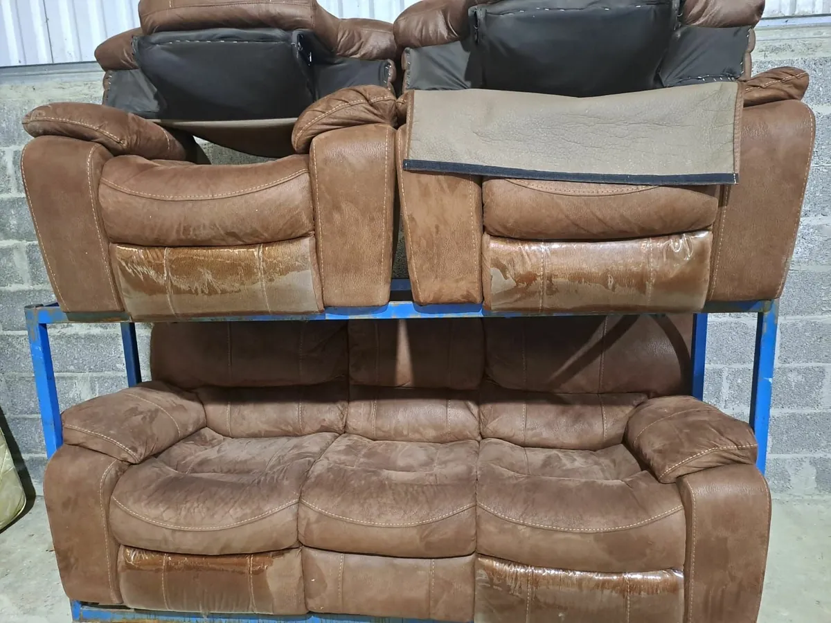 Brown Leather Recliners, 3-Seater & 2 Armchairs - Image 2