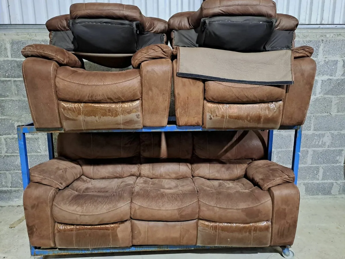 Brown Leather Recliners, 3-Seater & 2 Armchairs - Image 3