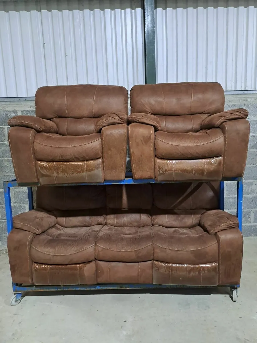 Brown Leather Recliners, 3-Seater & 2 Armchairs - Image 1