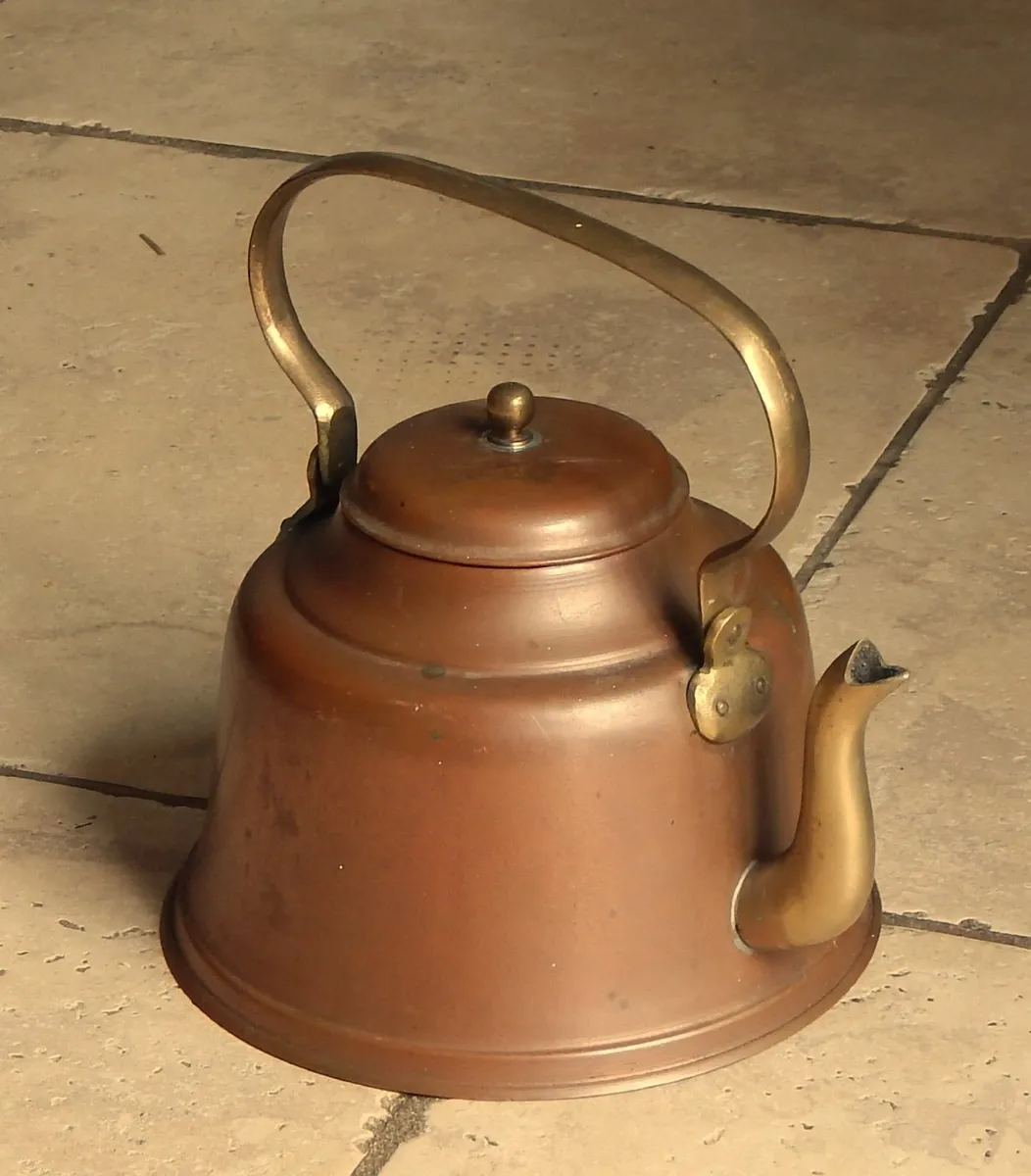 Vintage Copper & Brass Kettle with Folding Handle - Image 1