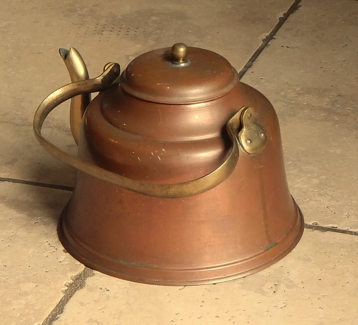 Vintage Copper & Brass Kettle with Folding Handle - Image 2