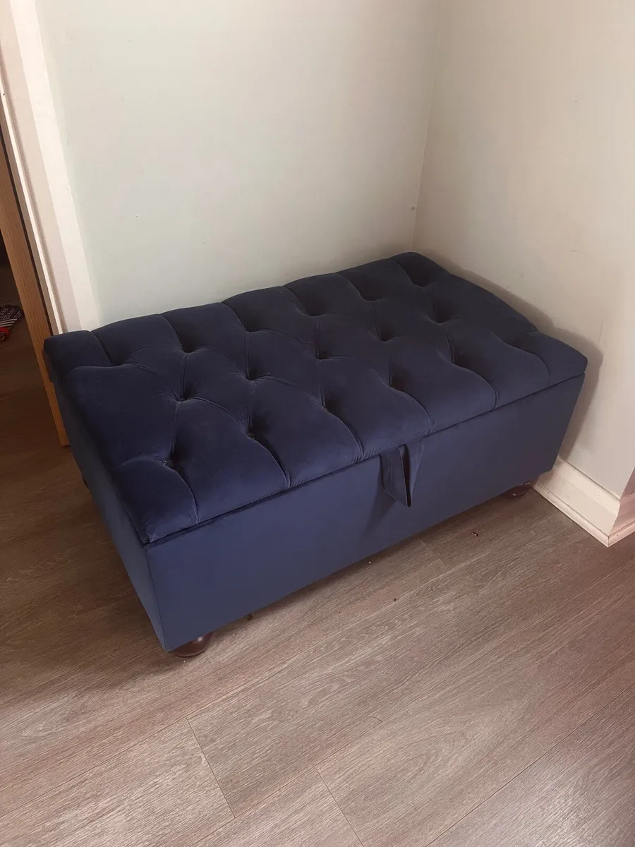 Navy Blue fabric bench with storage - Image 1