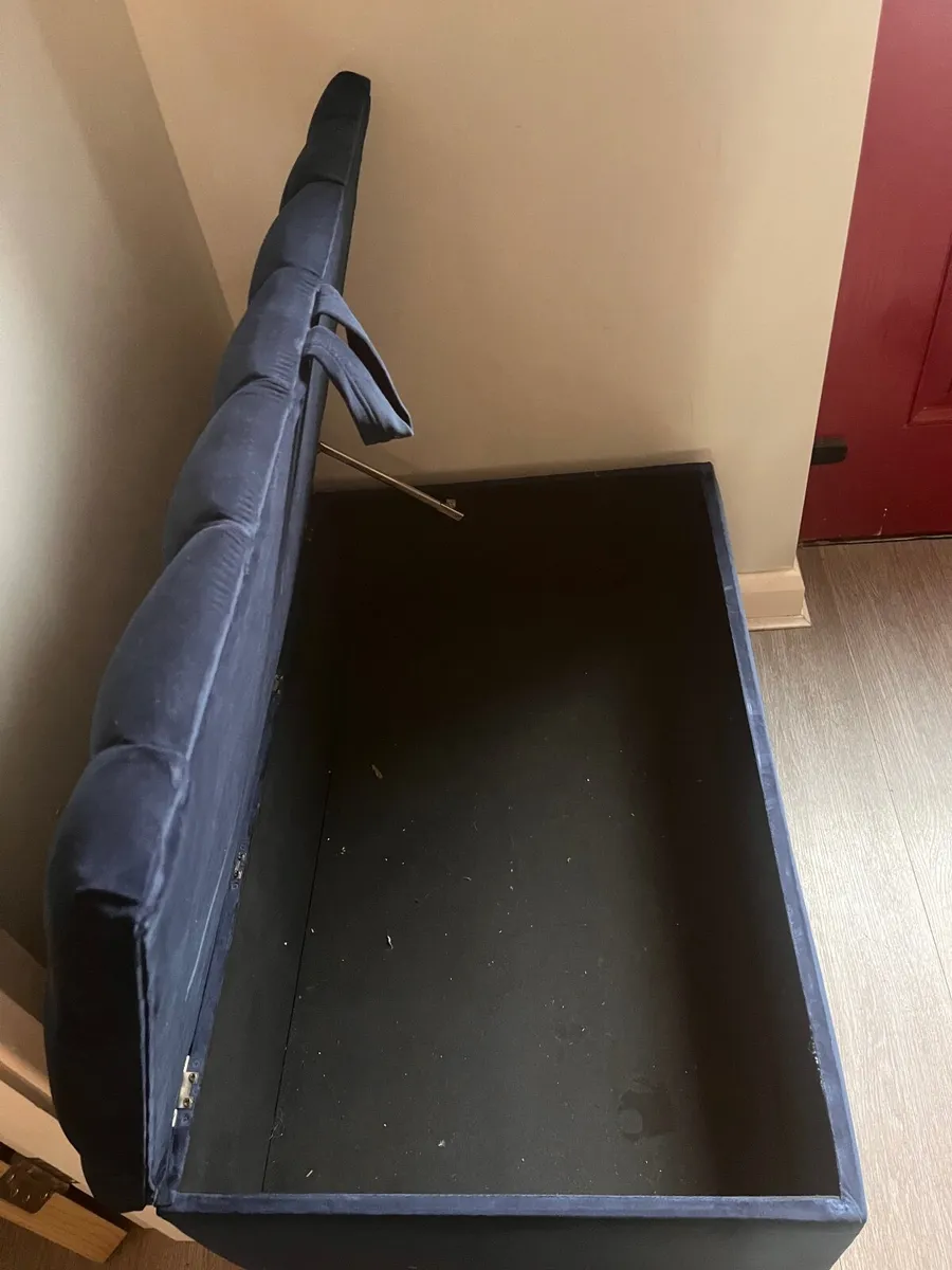 Navy Blue fabric bench with storage - Image 2