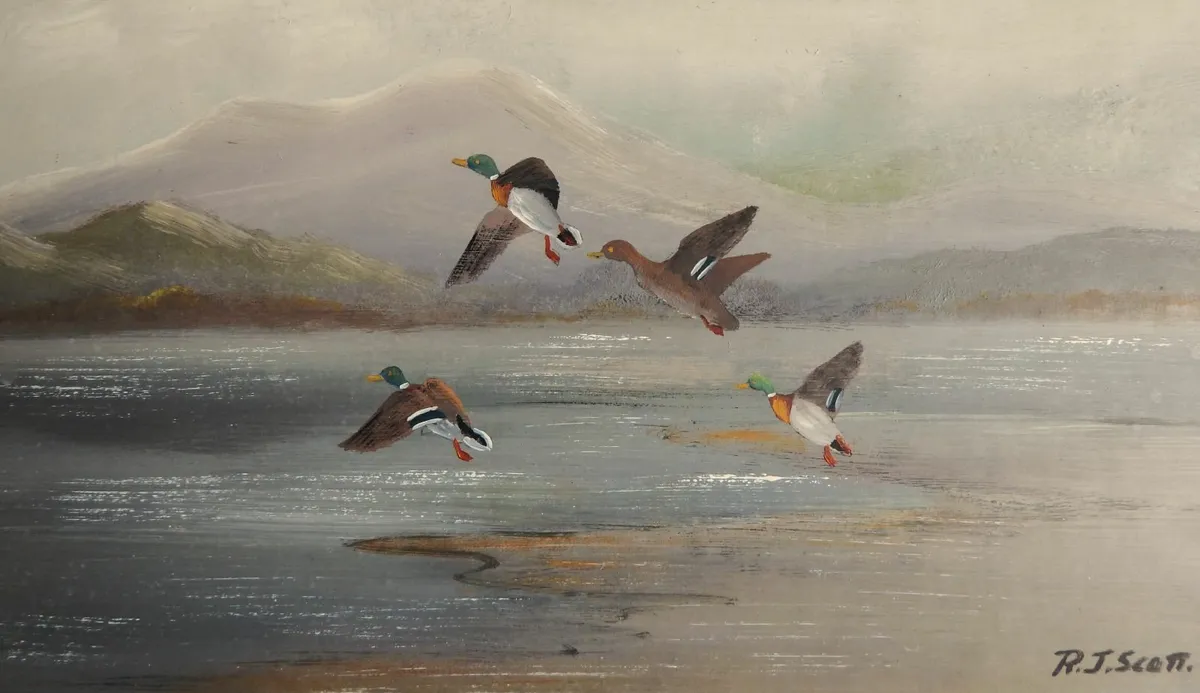 Large Signed Oil on Board Painting by R. J. Scott - Image 2