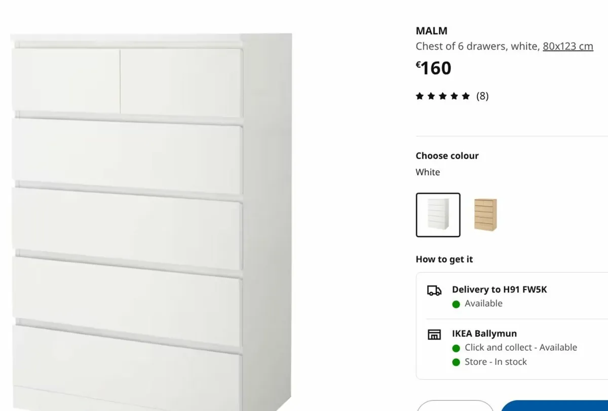 Ikea Malm Chest of 6 Drawers Black or White - Image 2