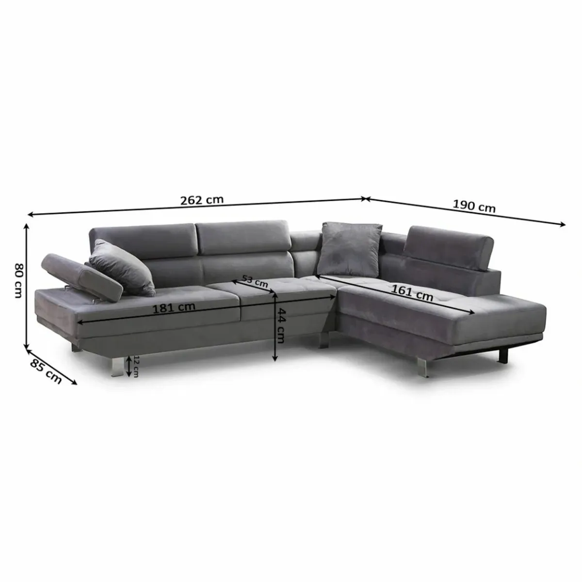 Grey Velvet Corner Chaise Sofa 262cm Free Delivery - Image 4