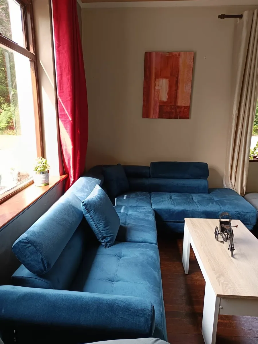 Blue Velvet Corner Chaise Sofa 262cm Free delivery - Image 4