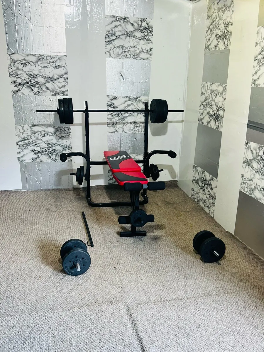 USF BENCH 50KG WEIGHTS BARBELL SET DUMBBELLS - Image 3
