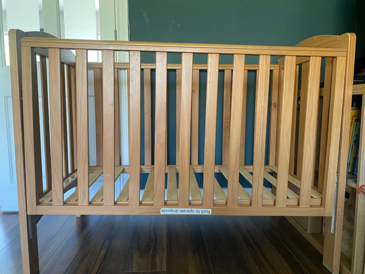 Cot with drop side, adjustable base, mattress - Image 2