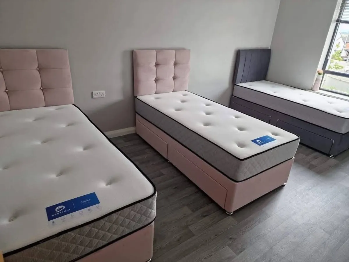 3ft pink plush velvet divan bed and mattress - Image 2